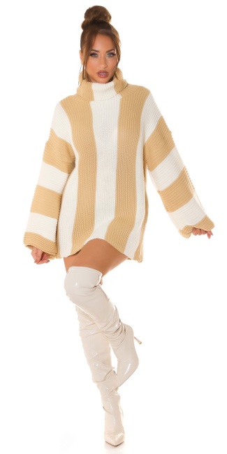 Trendy chunky knit dress with turtleneck Beige